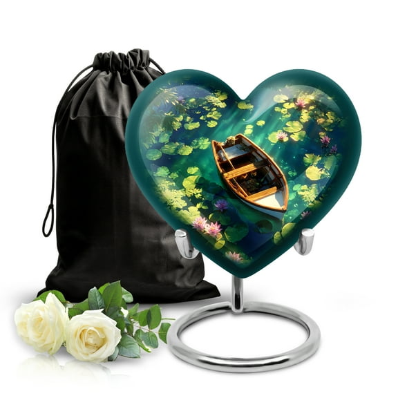 SABURIAL Boat Cremation for Ashes - Memorial Urns for Human - 8 Inch - Large with Velvet Bag - Funeral Decorative Urns - Adult Large Urn for Male & Female - Burial Urn