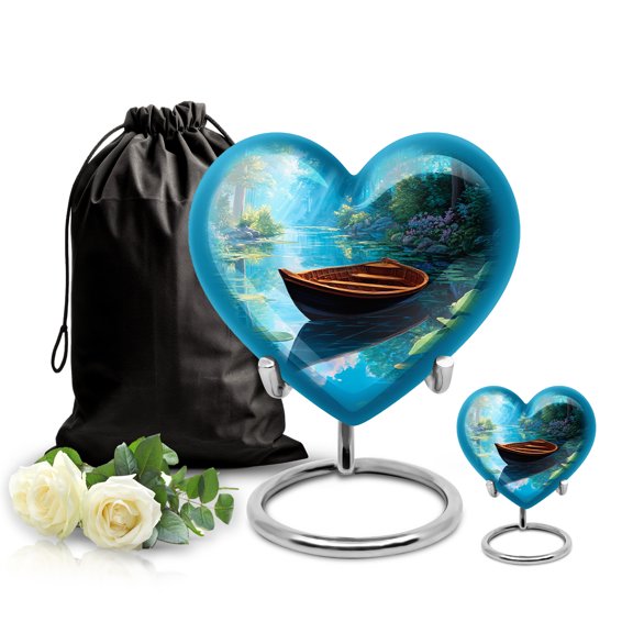 SABURIAL Boat Memorial Urn for Adult Human - Small Decorative Urn - Combo - 8 Inch Large with 3 Inch - Large Cremation Urns - Funeral Urns - Ash Keepsakes for Human Ashes