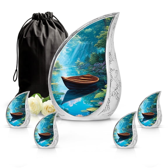 SABURIAL Boat Urn - Beautiful Cremation Miniature Urn For Men - Large Urns For Human - Burial Urns For Human Remains - Combo - 10 Inch Large & 3 Inch Small