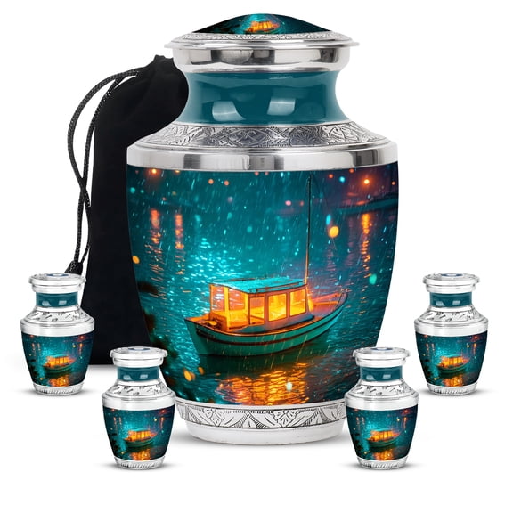 SABURIAL Boat Urn - Keepsake Cremation Urns For Human Ashes Adult Female - Miniature Decorative Burial Urns - Combo Of 10 Inch & 3 Inch - Mini Memorial Urn