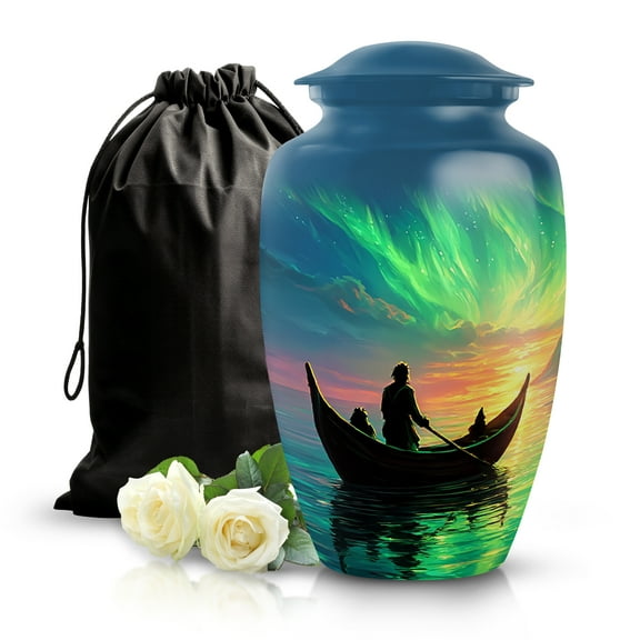 SABURIAL Boat Urns for Adults Human Ashes - Burial Urn for Men & Women Ashes - Large Cremation Urns for Adults Men Ash - Memorial Tribute Urn for Human Remains - 10 Inch Large Size with Velvet Bag