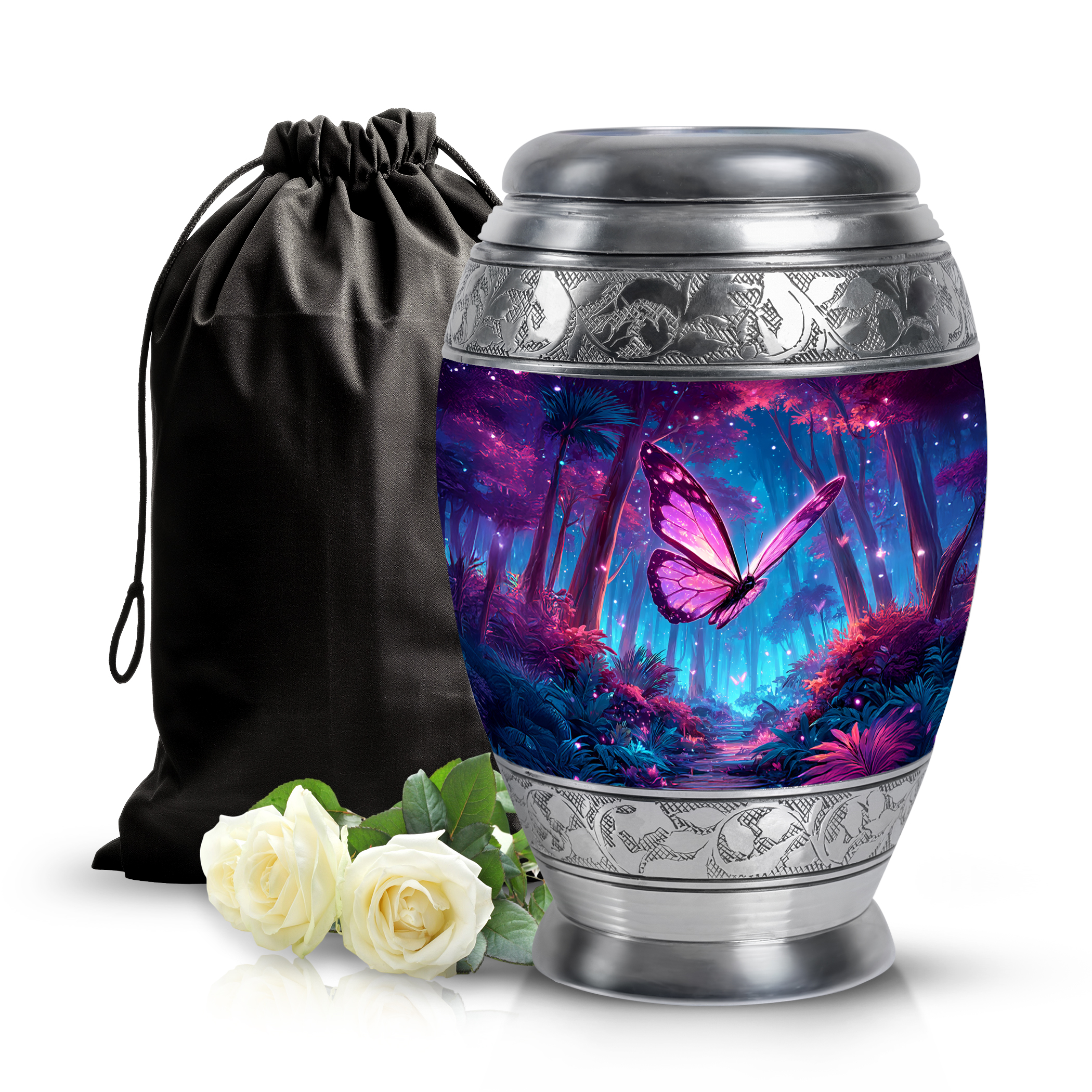 SABURIAL Butterfly Ash Burials for Human Ashes - Large Cremation Urns - 10 Inch - Large with Velvet Bag - Decorative Urns for Human - Memorial Urn for Adult - Funeral Urn for Adult Men & Women