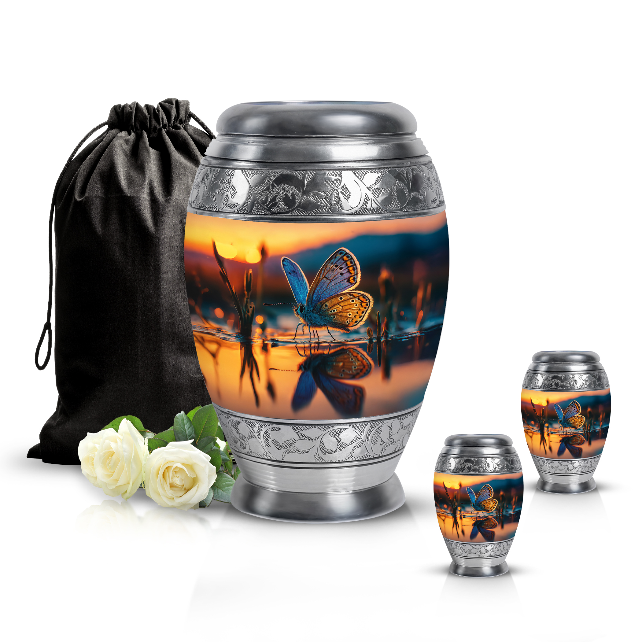 SABURIAL Butterfly Urn - Keepsake For Ashes - Combo - 10 Inch Large With 3 Inch - Ash Urns For Humans - Small Decorative Urns - Human Remains Urn