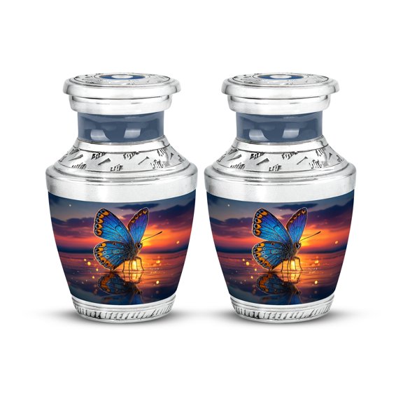 SABURIAL Butterfly Urn - Miniature Handcrafted Memorial Urn for Mom & Dad - Unique Tribute Cremation Urns for Women & Men Ash - Burial Funeral Urns for Ash - 3 Inch - Pack of 2