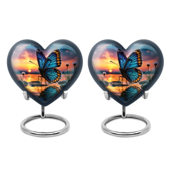 SABURIAL Butterfly Urn - Miniature Heart Shape Handmade Memorial Urn For Human Ash - Decorative Burial Cremation Urns For Adult Men & Women Ash - - 3 Inch - Pack Of 2