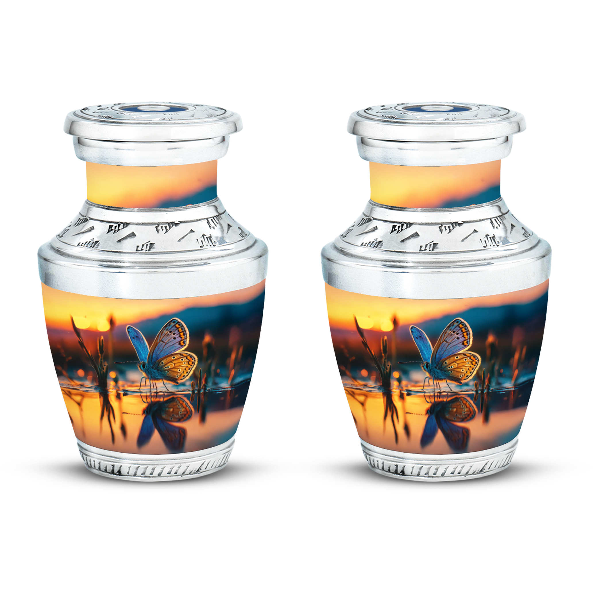 SABURIAL Butterfly Urn - Miniature Urn for Mom & Dad Ashes - Beautiful Memorial Cremation Urns for Women & Men Ash - Unique Burial Funeral Urns for Human Ash - 3 Inch - Pack of 2