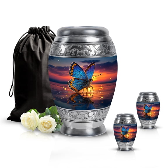 SABURIAL Butterfly Urn - Unique Funeral Urn - Combo - 10 Inch Large With 3 Inch - Small Ashes Keepsake - Decorative Urns Humans - Mini Cremation Urns For Ashes