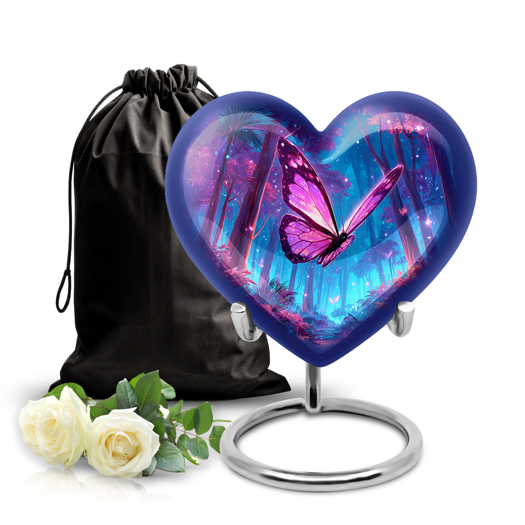 SABURIAL Butterfly Urns - Beautiful Handcrafted Heart Shape Burial Urn for Human Ash - Memorial Cremation Urns for Men & Women - Tribute Keepsake Urn - 8 Inch - Large with Velvet Bag