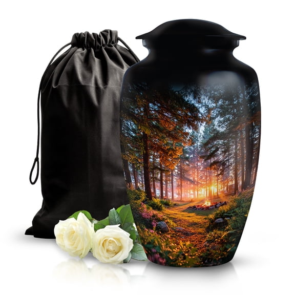 SABURIAL Campfire Urn - Beautiful Funeral Adult Urns For Male Ash - Memorial Urn For Mother & Fathers Ashes - Lovely Decorative Urns For Ash - 10 Inch - Large With Velvet Bag