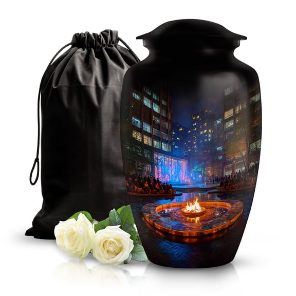 SABURIAL Campfire Urn - Beautiful Funeral Memorial Urn For Adult Human Ash - Large Urns For Female Ashes - Adult Urns For Human Ash - 10 Inch - Large With Velvet Bag