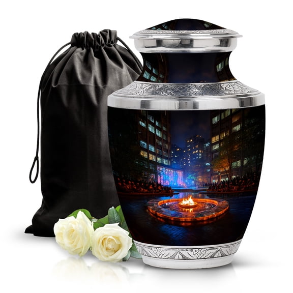SABURIAL Campfire Urn - Cremation For Ashes - Burial Urn For Adult Human - 10 Inch - Large With Velvet Bag - Funeral Decorative Ashes - Memorial Urns - Adult Large Urns For Male & Female