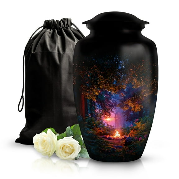 SABURIAL Campfire Urn - Funeral Memorial Urns For Female Ash - Lovely Decorative Handmade Urn For Mom & Dad Ashes - Perfect Adult Urns For Ash - 10 Inch - Large With Velvet Bag