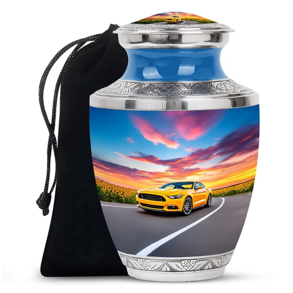 SABURIAL Car Cremation Urn For Adult Ashes - Memorial Urns For Human Adult Ashes - Urn For Male & Female - Funeral Urns For Human Remains - Burial Memorial Ash - Large Size 10 Inch With Velvet Bag