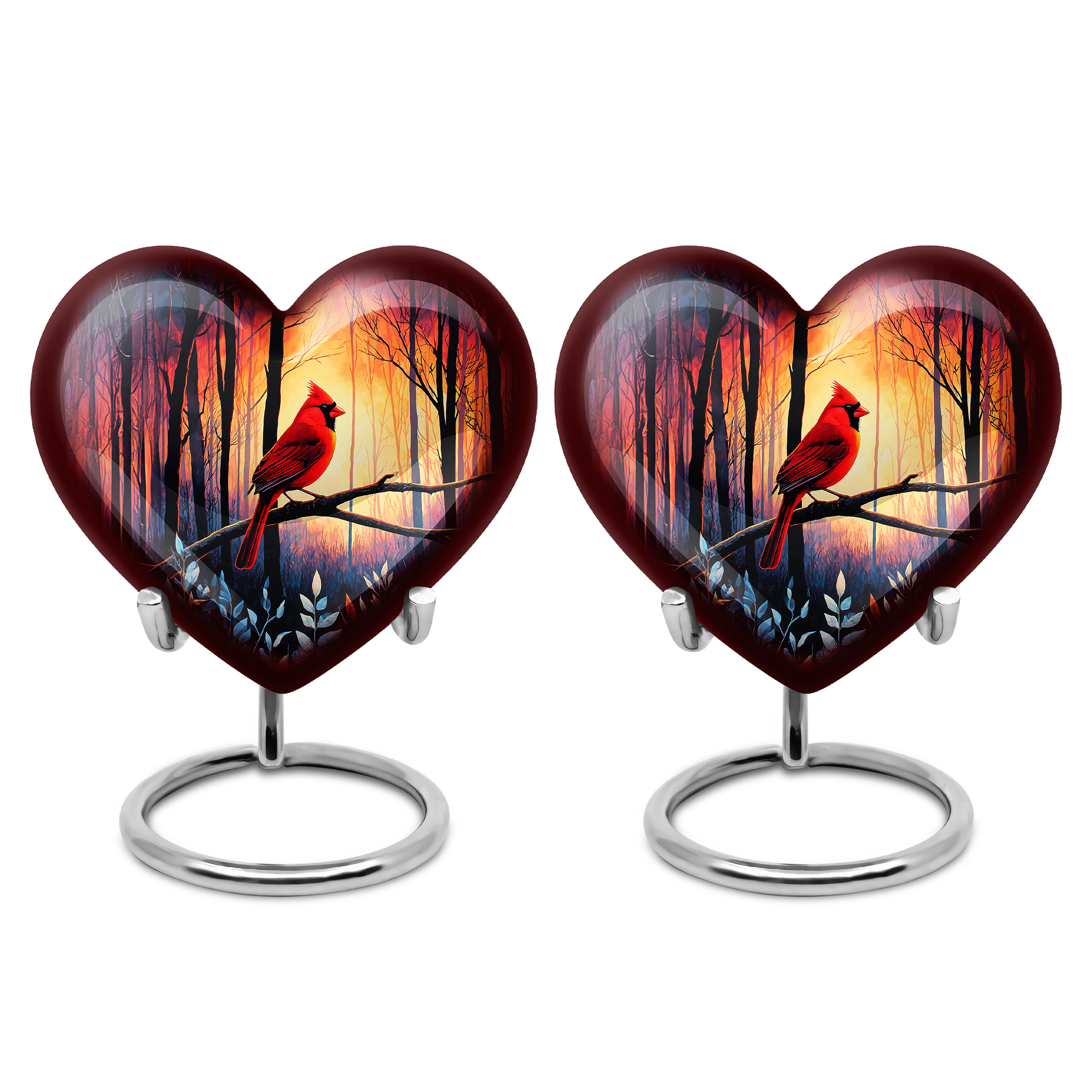 SABURIAL Cardinal Bird Urn - Little Cremation Urn For Human Ashes Adult Man & Women - Small Burial Urns For Mom - 3 Inch Set Of 2