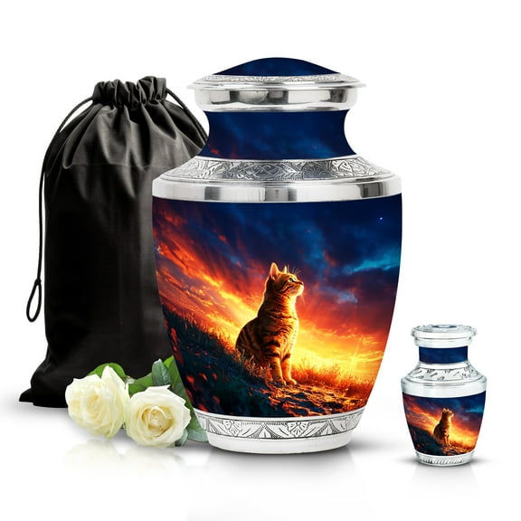 SABURIAL Cat Ash Keepsakes for Human Ashes - Memorial Urns for Mom & Dad - Combo 1 - Large with 3 Inch Pack of 1 - Human Cremation Urns - Burial Urn for Male & Female - Unique Urn for Adult