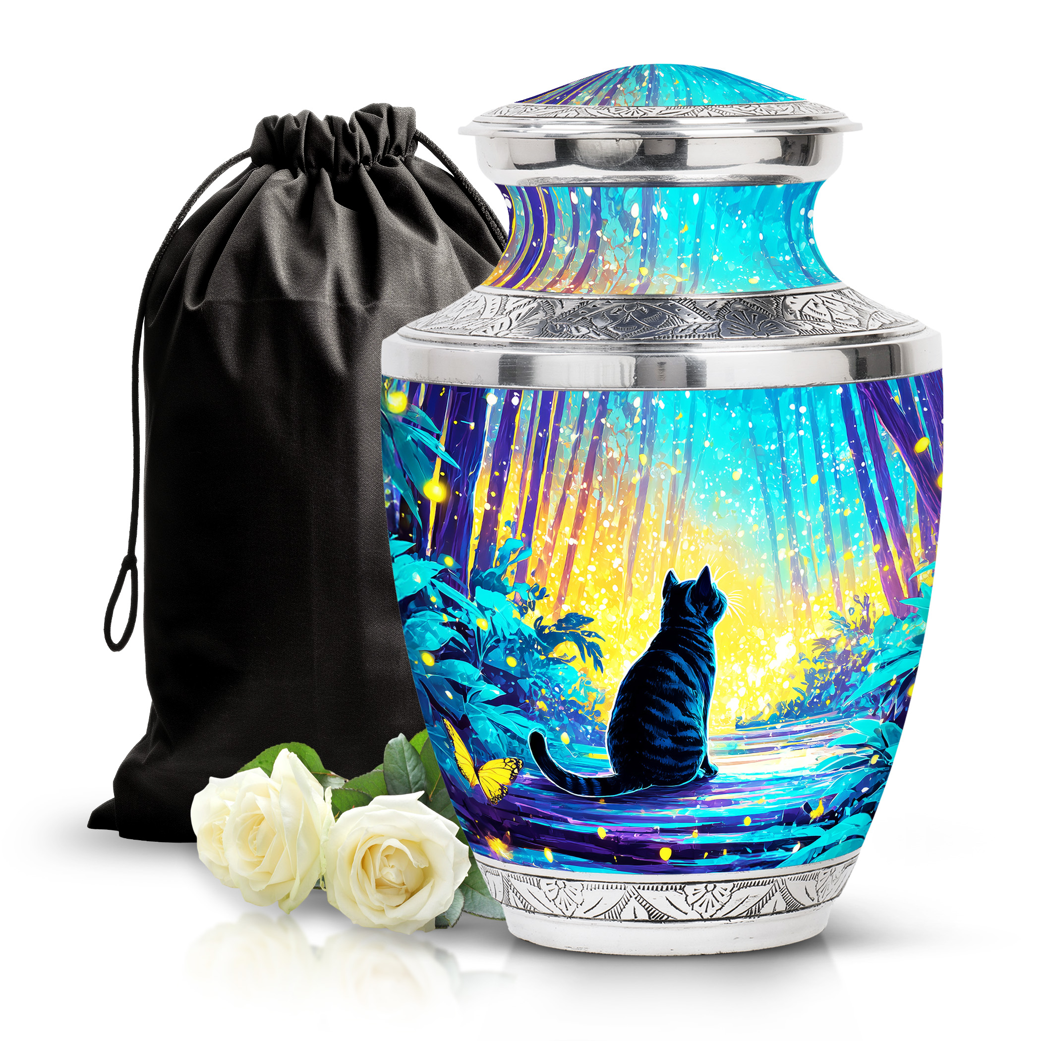 SABURIAL Cat Funeral Decorative Urns - Memorial Urn Human Ash - 10 Inch - Large with Velvet Bag - Unique Urn for Human Ashes - Adult Large Urns for Male & Female - Cremation for Ashes