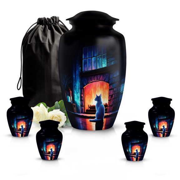 SABURIAL Cat Urn - Beautiful Memorial Urns For Male & Female Ash - Large Decorative Urns For Human Ashes - Lovely Small Funeral Urn For Ash - Combo - 10 Inch Large & 3 Inch
