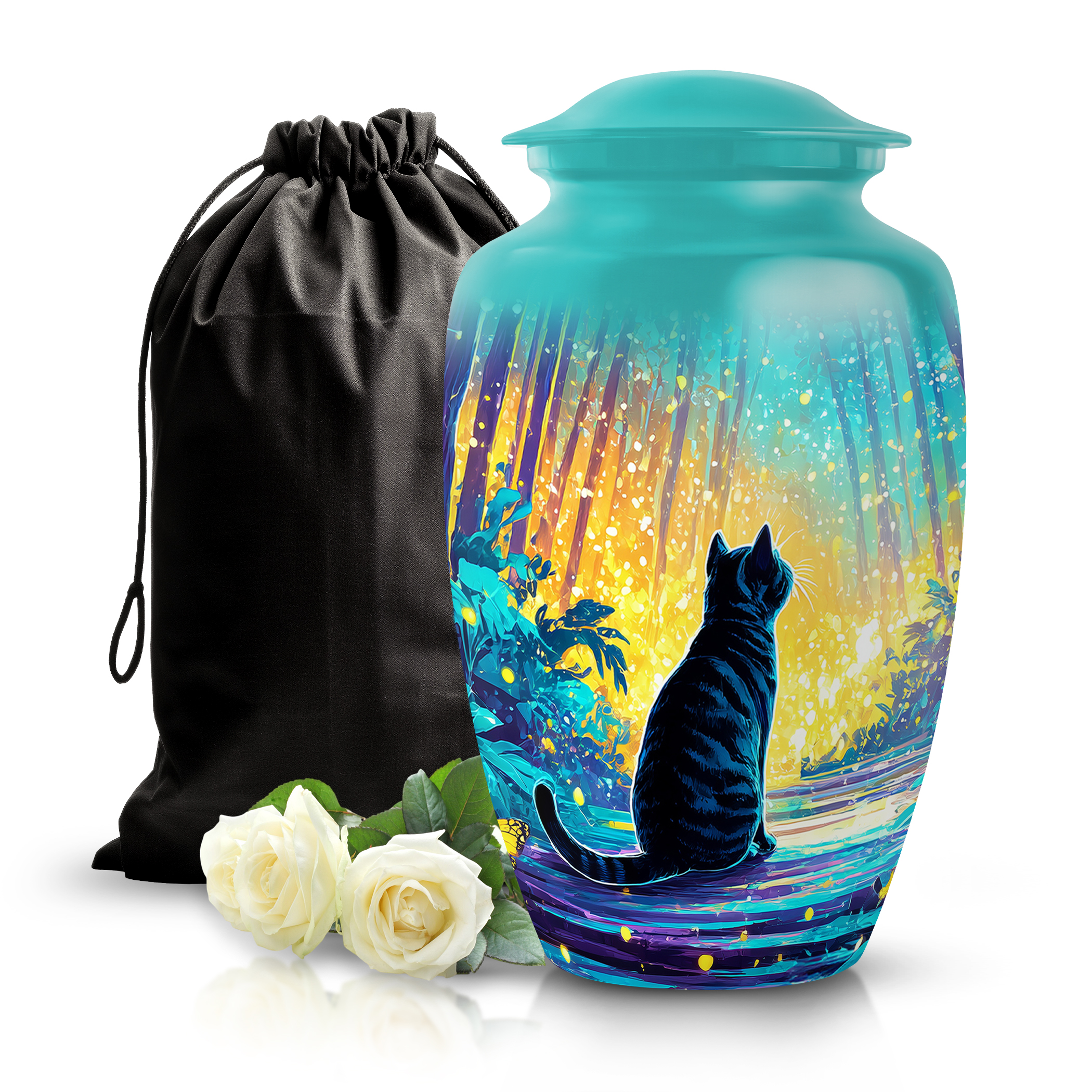 SABURIAL Cat Urn - Cremation Urn For Male Ash - Decorative Urns For Adult Husband Ashes - Memorial & Handcraft Urns For Human Remains - Large Size 10 Inch With Velvet Bag