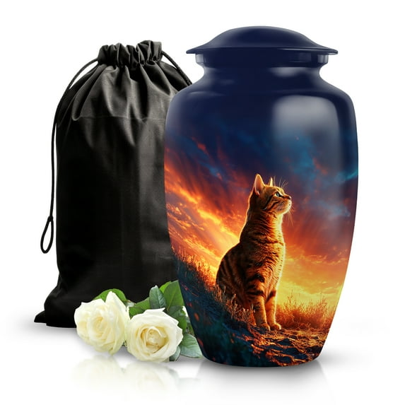 SABURIAL Cat Urn - Decorative Urn For Human Ash - Cremation Urns For Mom Ash - Burial Urns For Human Remains - Large Size 10 Inch With Velvet Bag