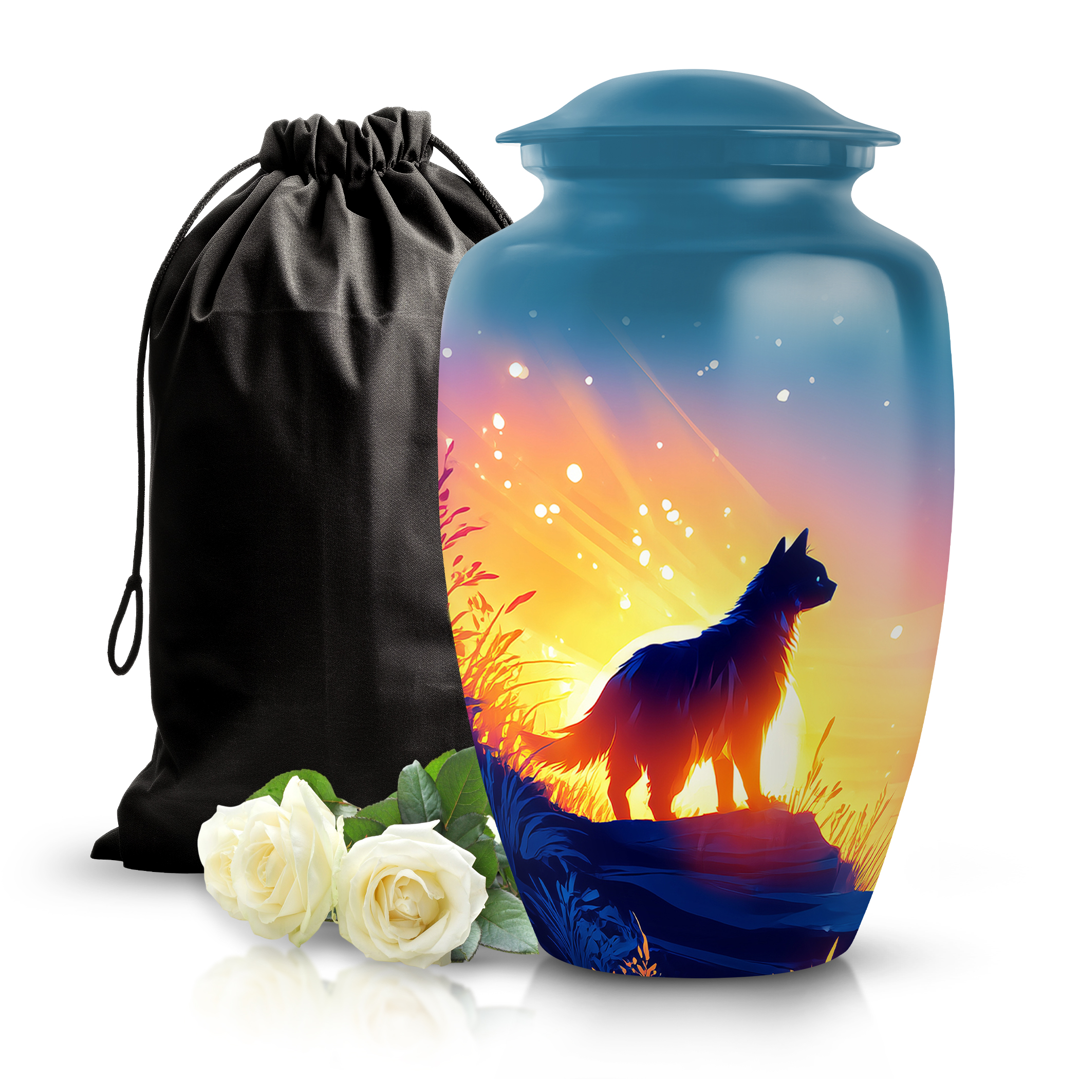 SABURIAL Cat Urn - Tribute Beautiful Urn For Male & Female Ash - Cremation Urns For Mom Ash - Large Burial Urns For Human Remains - Large Size 10 Inch With Velvet Bag