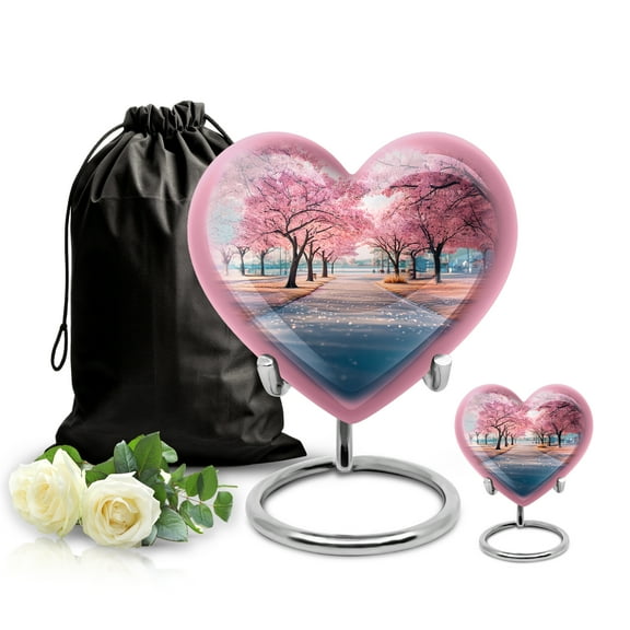 SABURIAL Cherry Blossom Large Memorial Urn - Mini Urns for Ashes - Combo - 8 Inch Large with 3 Inch - Decorative Urns for Ashes - Burial Cremation Urn - Human Remains for Mom & Dad
