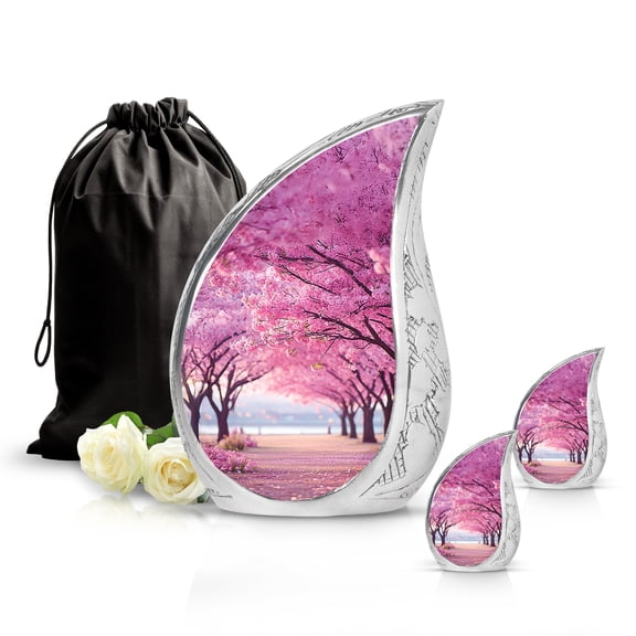SABURIAL Cherry Blossom Urn - Beautiful Cremation Urn For Human Remains - Funeral Urns For Adult Ashes - Large Urns For Wife Ash - Combo 2 - 10 Inch Large & 3 Inch Small