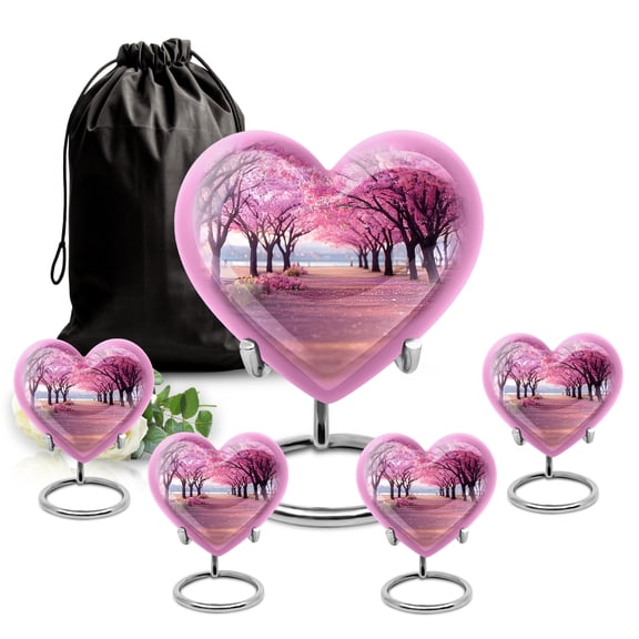 SABURIAL Cherry Blossom Urn - Decorative Urn For Mom & Dad - Combo - 8 Inch Large With 3 Inch - Memorial Urns Human Ash - Cremation Keepsakes For Ashes - Funeral Keepsakes For Ashes