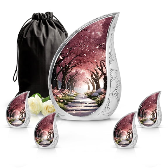 SABURIAL Cherry Blossom Urn - Large Memorial Urn For Adult Male Ash - Mini Burial Urns For Men & Female Ash - Lovely Urns For Adult Ashes - Combo 3 - 10 Inch Large & 3 Inch Small