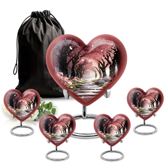 SABURIAL Cherry Blossom Urn - Memorial Urn For Adult Human - Combo - 8 Inch Large With 3 Inch - Decorative For Men & Women - Ashes Urns Human Remains - Mini Keepsake Urns