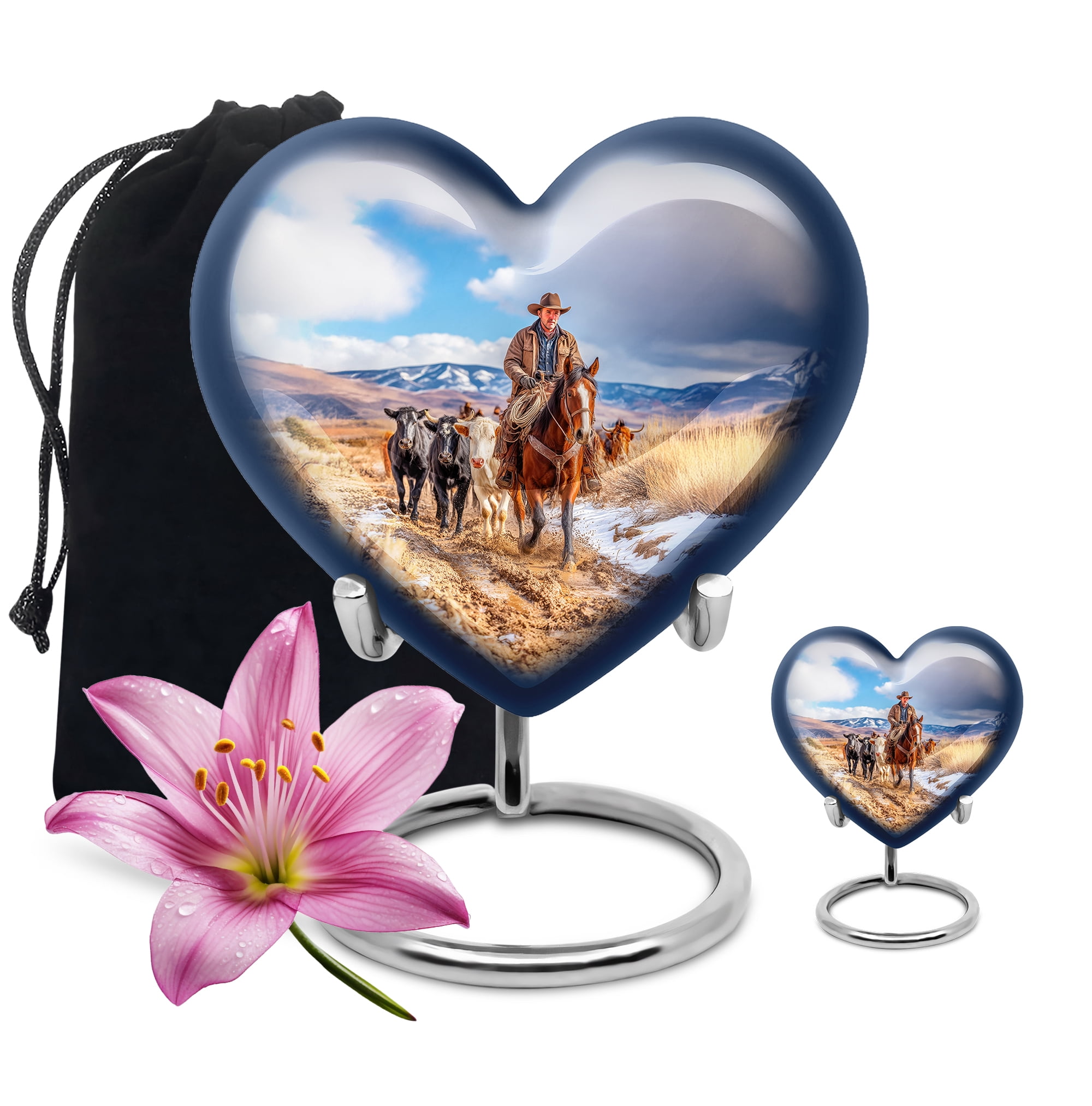 SABURIAL Cowboys Little Funeral Urns for Human Ashes Adult Female Mom - Decorative Keepsake Burial Urn for Adult Ashes Men - Large Cremation Urns for Women - Combo of 8 Inch & 3 Inch