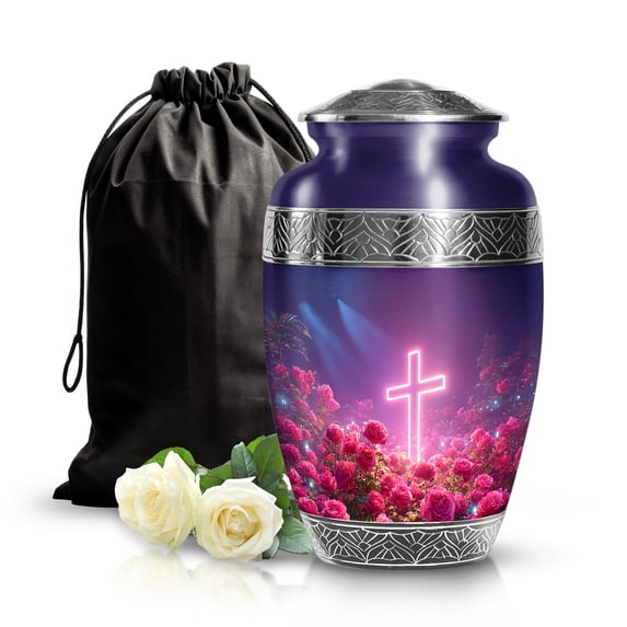 SABURIAL Cross Urn - Decorative Handmade Urns for Mom & Dad Ash - Burial Memorial Urns for Adult Ash - Beautiful Urn for Ashes - 10 Inch - Large with Velvet Bag