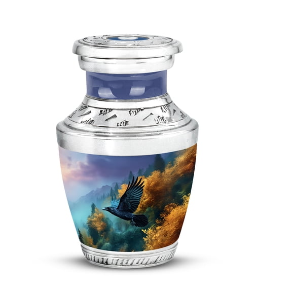SABURIAL Crow Urn - Mini Keepsake Urn for Mom & Dad Ash - Small Cremation Urns for Adult Male Ashes - Beautiful Mini Urns for Human Ash - 3 Inch - Pack of 1