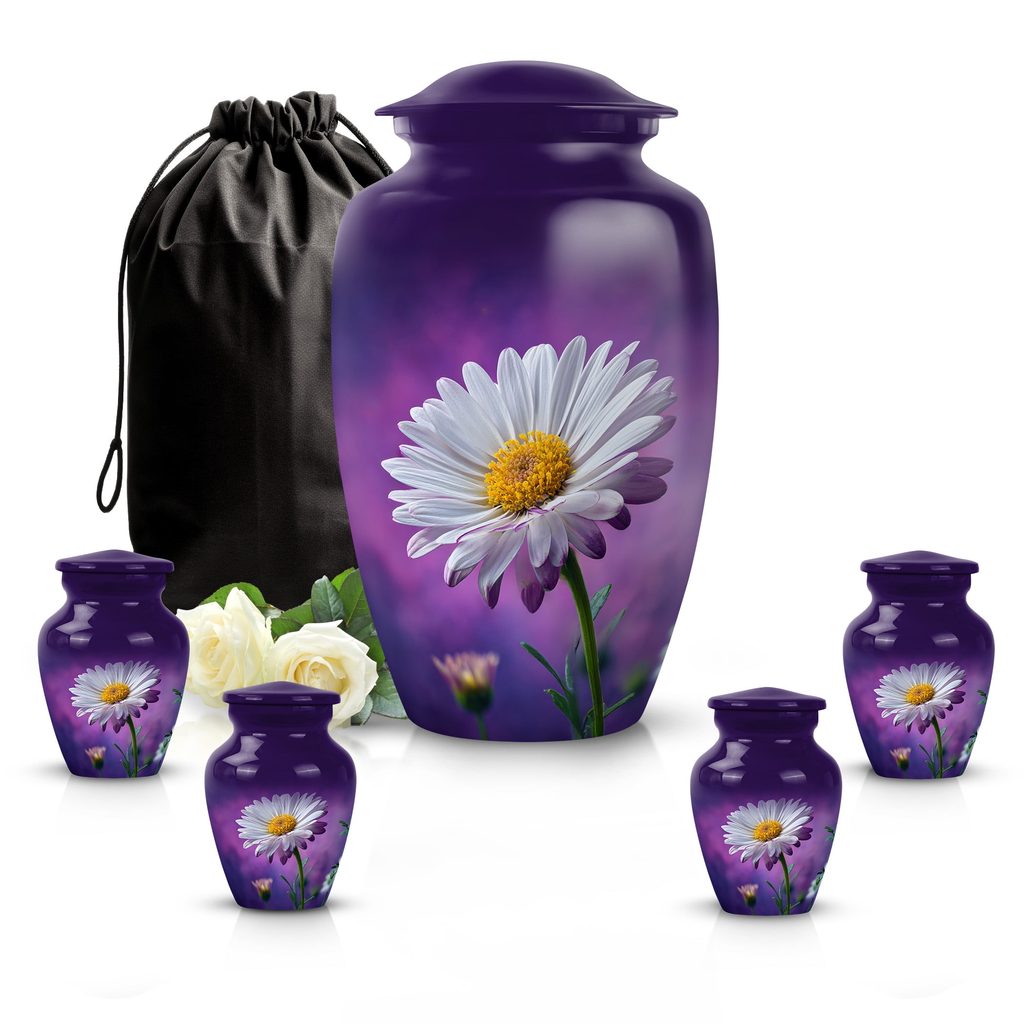 SABURIAL Daisy Urn - Decorative Handcrafted Memorial Urns For Men & Women Ash - Combo - 10 Inch Large & 3 Inch