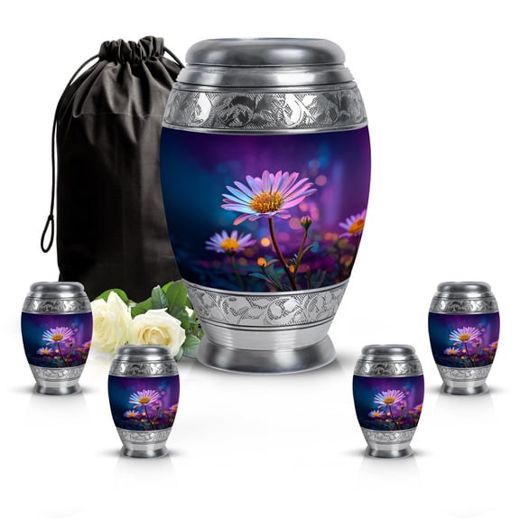 SABURIAL Daisy Urn - Honor Your Loved One - Unique Urn - Combo - 10 Inch Large With 3 Inch - Human Remains For Mom & Dad - Burial Urns
