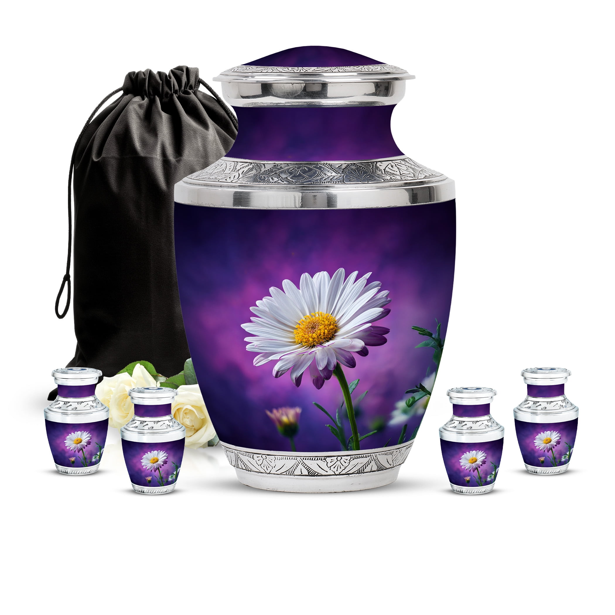 SABURIAL Daisy Urn - Small Urns For Ashes - Large Cremation For Adult Men & Women - Combo - 10 Inch Large With 3 Inch - Human Urns For Mom & Dad