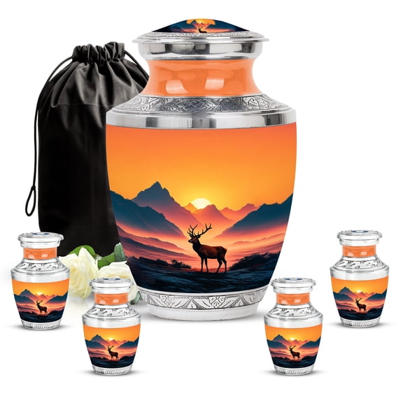 SABURIAL Deer Urn - Unique Design - Keepsakes Urns For Ashes - Combo - 10 Inch Large With 3 Inch - Memorial Gifts - Miniture Urns - Decorative Urn For Mom & Dad