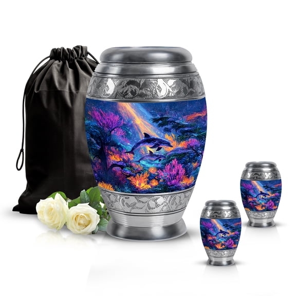 SABURIAL Dolphin Urn - Ashes Urn Human Remains - Combo - 10 Inch Large With 3 Inch - Human Remains For Mom & Dad - Keepsake Urns For Ash - Unique Urns For Adult