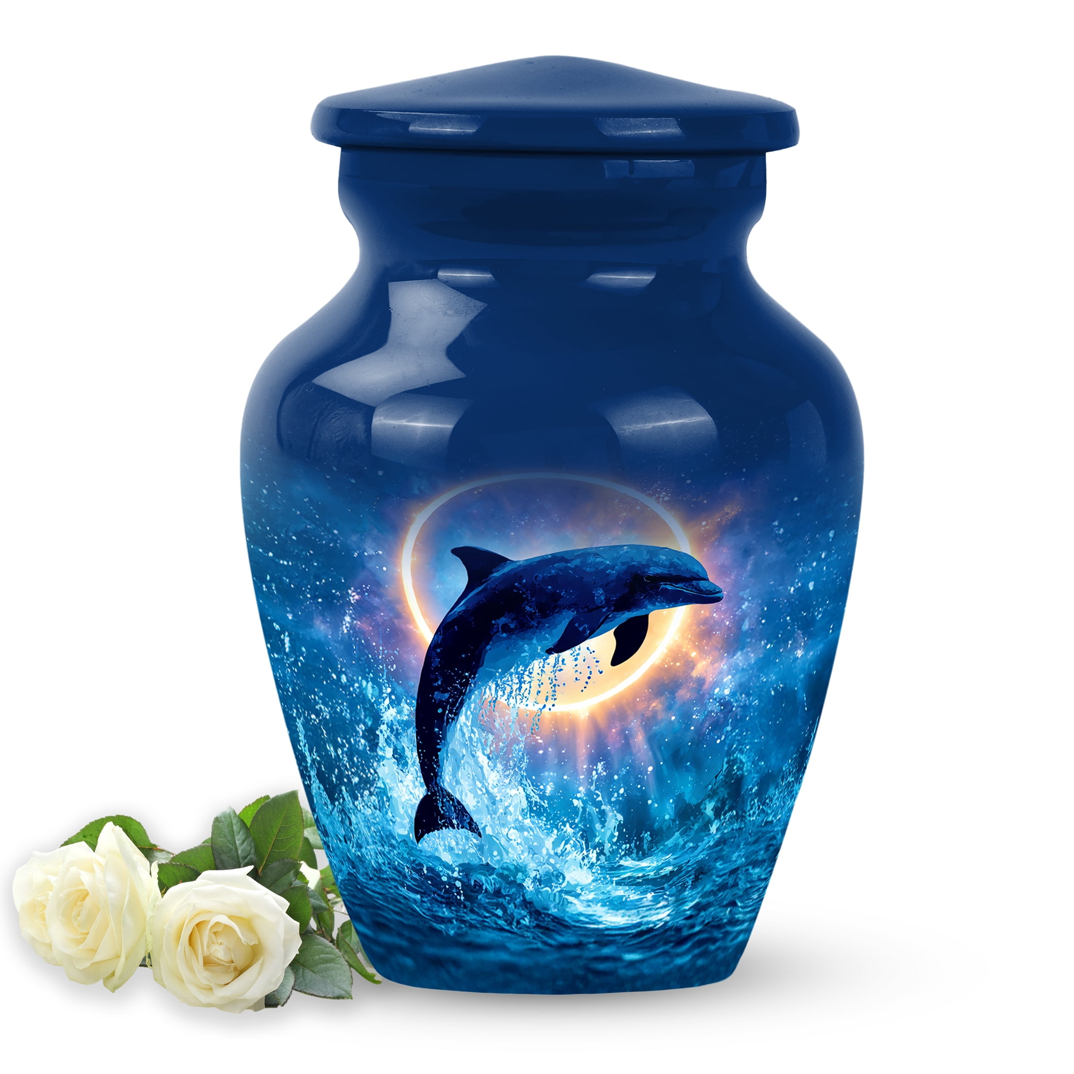 SABURIAL Dolphin Urn - Decorative Mini Tribute Urns for Female Ash - Beautiful Cremation Urns for Men & Women Ashes - Mini Funerala Urn for Ash - 3 Inch - Pack of 1