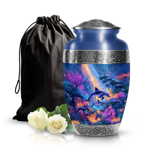 SABURIAL Dolphin Urn - Unique Cremation Urns For Men & Women Ash - Elegant Handmade Urn For Female Ashes - Tribute Burial Urns For Ash - 10 Inch Large With Velvet Bag