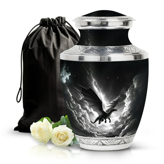 SABURIAL Dragon Urn - Cremation Urn For Human Remains - Funeral Urns For Male & Female Ash - Decorative Urns For Memorial Ashes - Large 10 Inch Size With Velvet Bag