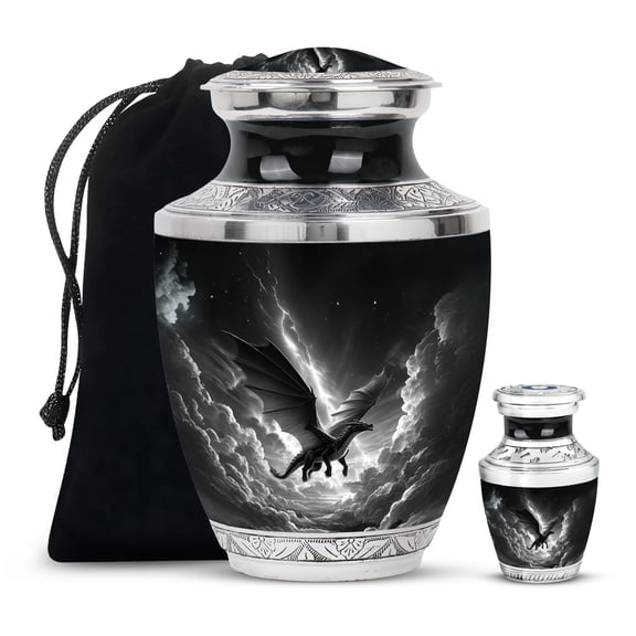 SABURIAL Dragon Urn - Keepsake Cremation Urn - Miniature Urns For Male & Female Ash - Decorative Urns For Memorial Ashes - Combo 2 - Large 10 Inch & Small 3 Inch Pack