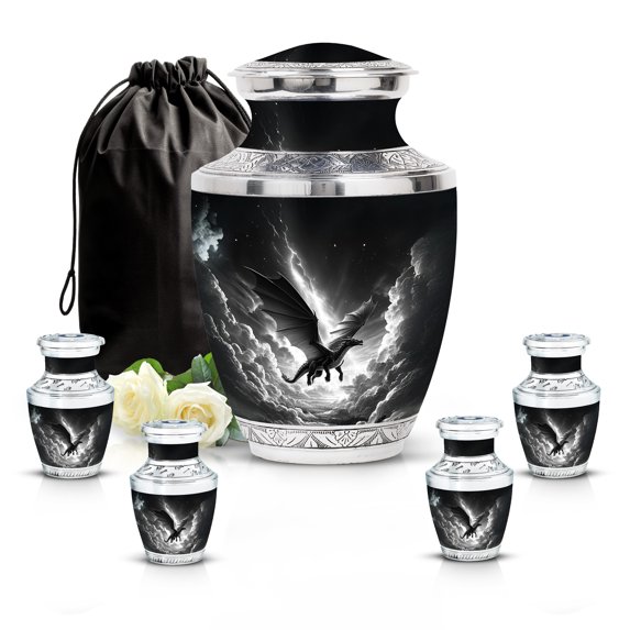 SABURIAL Dragon Urn - Keepsake Cremation Urn For Women Ash - Funeral Urns For Male Ash - Urns For Memorial Mom & Dad Ashes - Combo 5 - Large 10 Inch & Small 3 Inch Pack