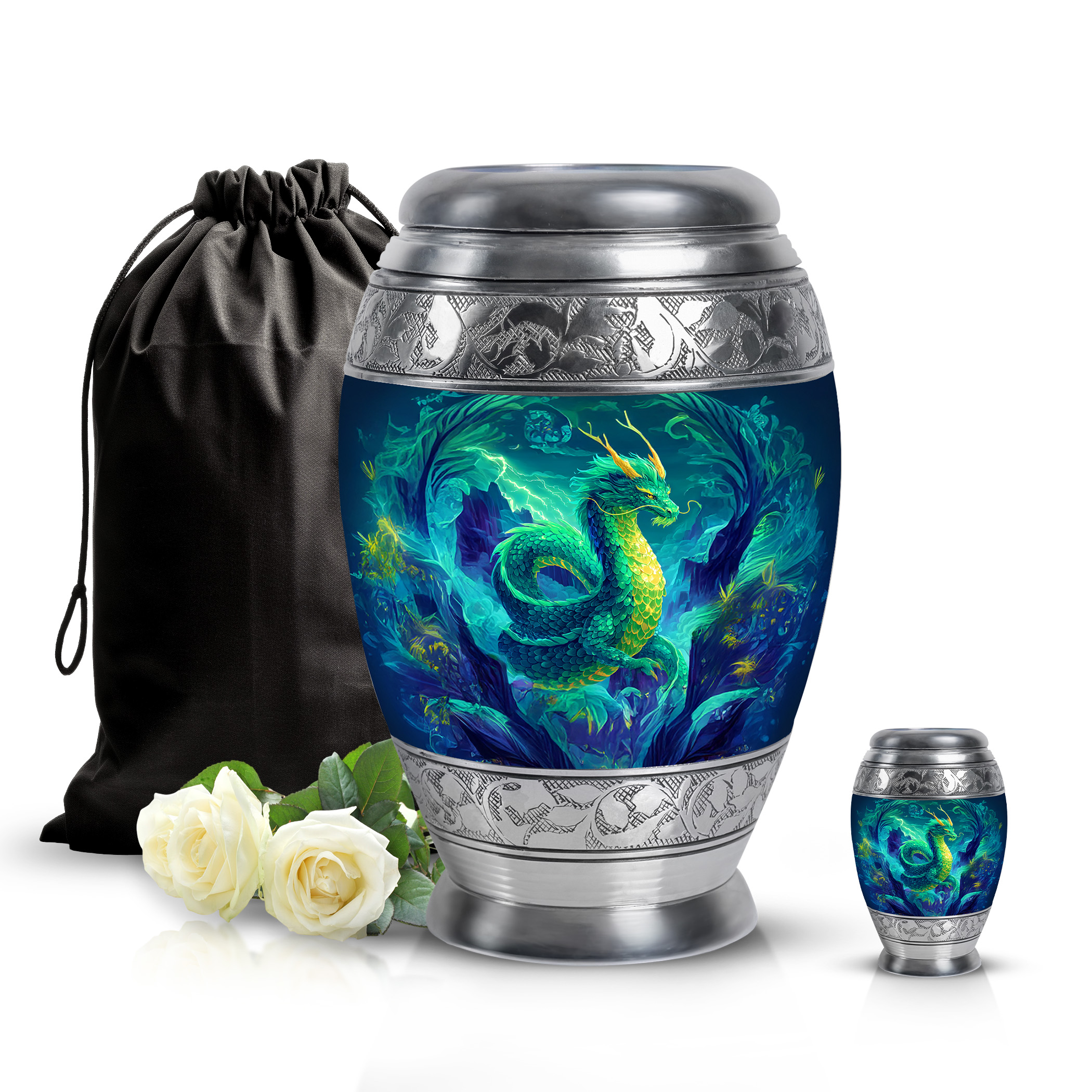 SABURIAL Dragon Urn - Keepsake Funeral Urn For Ashes Man - Little Urns For Human Ashes Adult Female Mom - Combo Of 10 Inch & 3 Inch - Large Decorative Urns