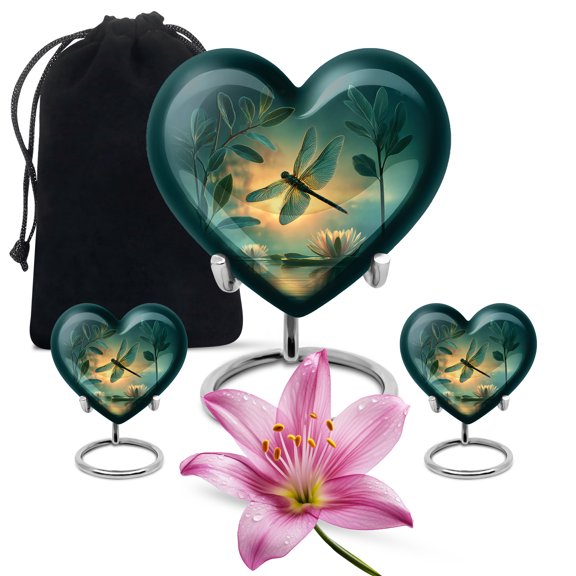 SABURIAL Dragonfly Urn - Large Burial Urn For Human Ashes Adult Male - Mini Funeral Urns For Ashes Adult Female - Combo Of 8 Inch & 3 Inch