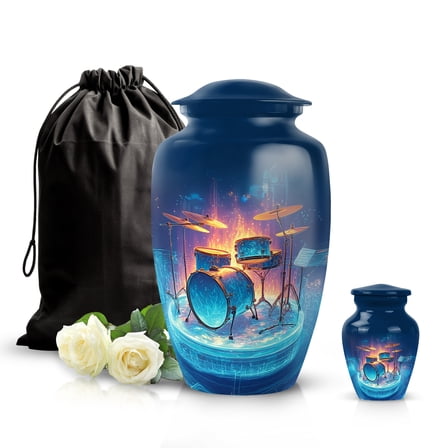 SABURIAL Drum Urn - Elegant Burial Urn for Men & Women Ash - Unique Handmade Urns for Dad Ashes - Mini Memorial Urns for Human Ash - Combo - 10 Inch Large & 3 Inch