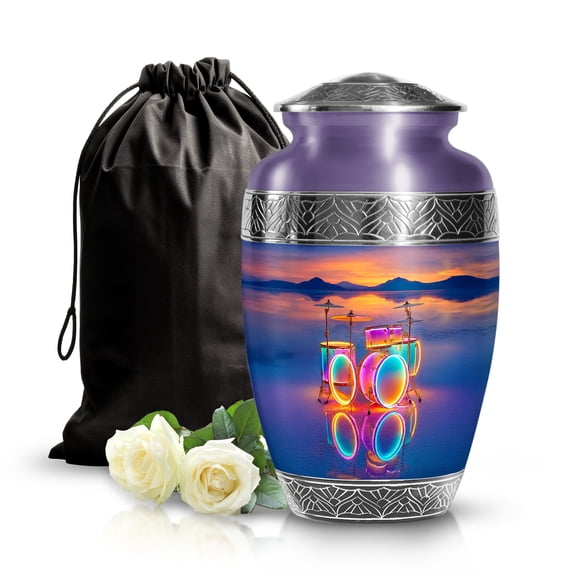 SABURIAL Drums Urn - Large Tribute Urn For Human Ashes - Decorative Funeral Urns For Adult Male & Female Ash - Cremation Urns For Women Ash - 10 Inch Large With Velvet Bag