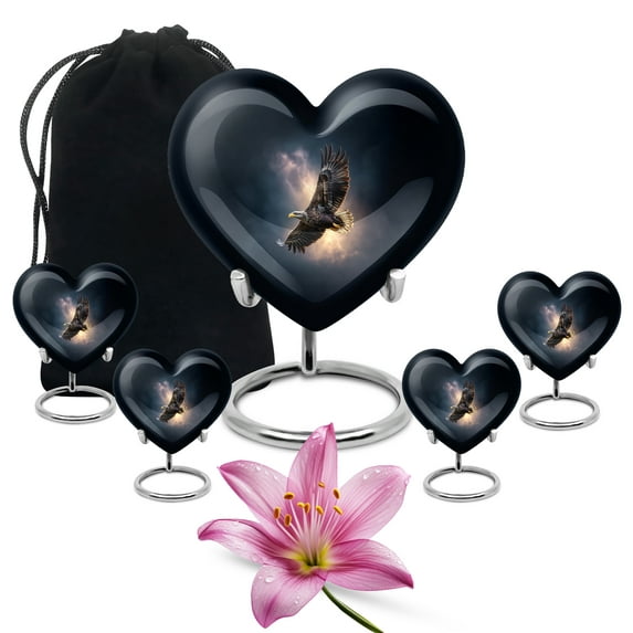 SABURIAL Eagle Urn - Keepsake Funeral Urn For Ashes For Women - Large Urns For Human Ashes Adult Male - Small Burial Urns - Combo Of 8 Inch & 3 Inch