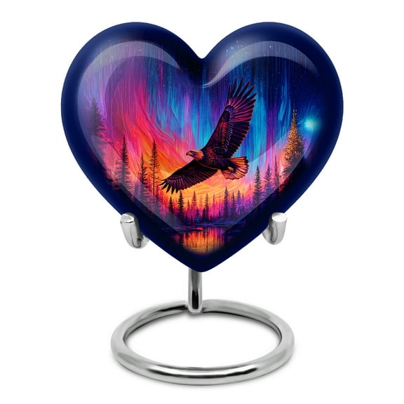 SABURIAL Eagle Urn - Patriotic Burial For Male & Female - Mini Funeral Urn For Ashes For Women - Northern Lights Heart Shaped Urns - Keepsake Cremation Urns For Human Ashes Adult Man - 3 Inch