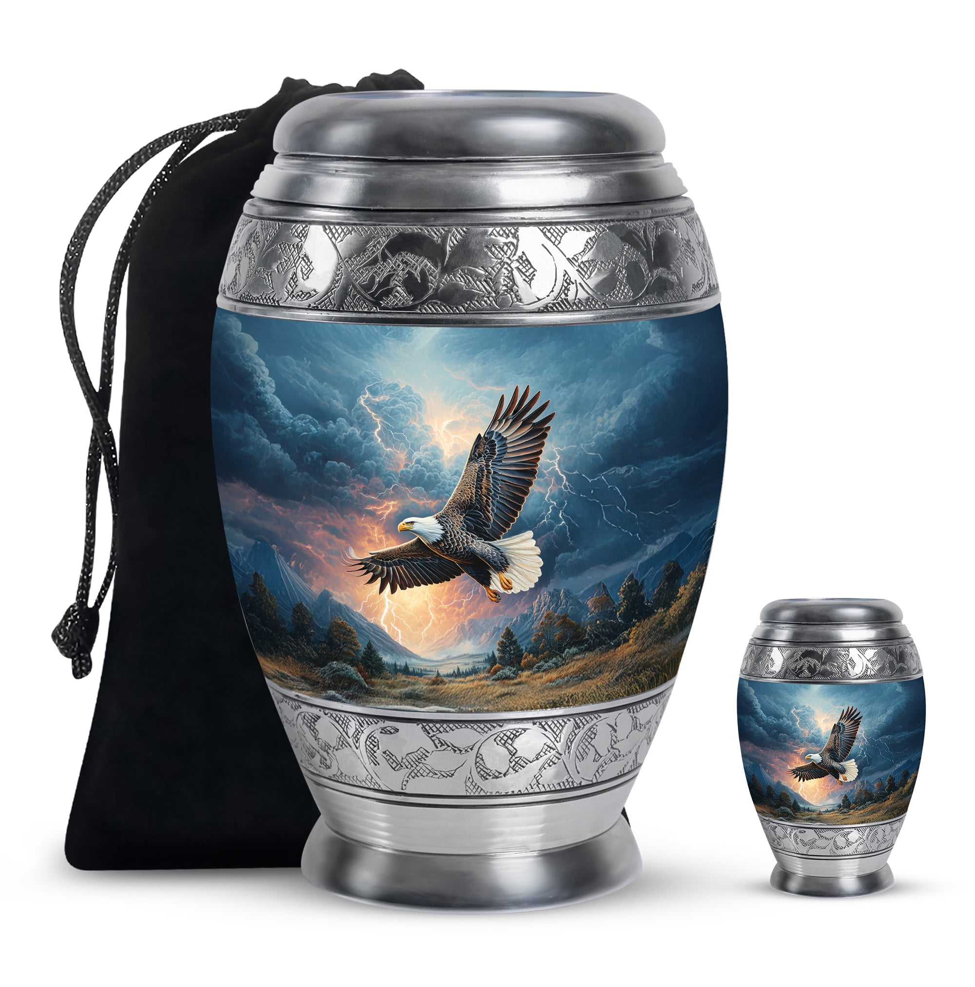 SABURIAL Eagle Urn - Small Cremation Urn For Ashes Adult Male Dad - Keepsake Funeral Urns For Women - Combo Of 10 Inch & 3 Inch