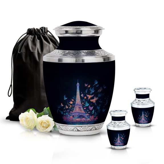 SABURIAL Eiffel Tower Urn - Elegant Handcrafted Urn for Adults - Beautiful Decorative Cremation Burial Urns for Mom & Dad - Mini Urns for Human Ash - Combo - 10 Inch Large & 3 Inch